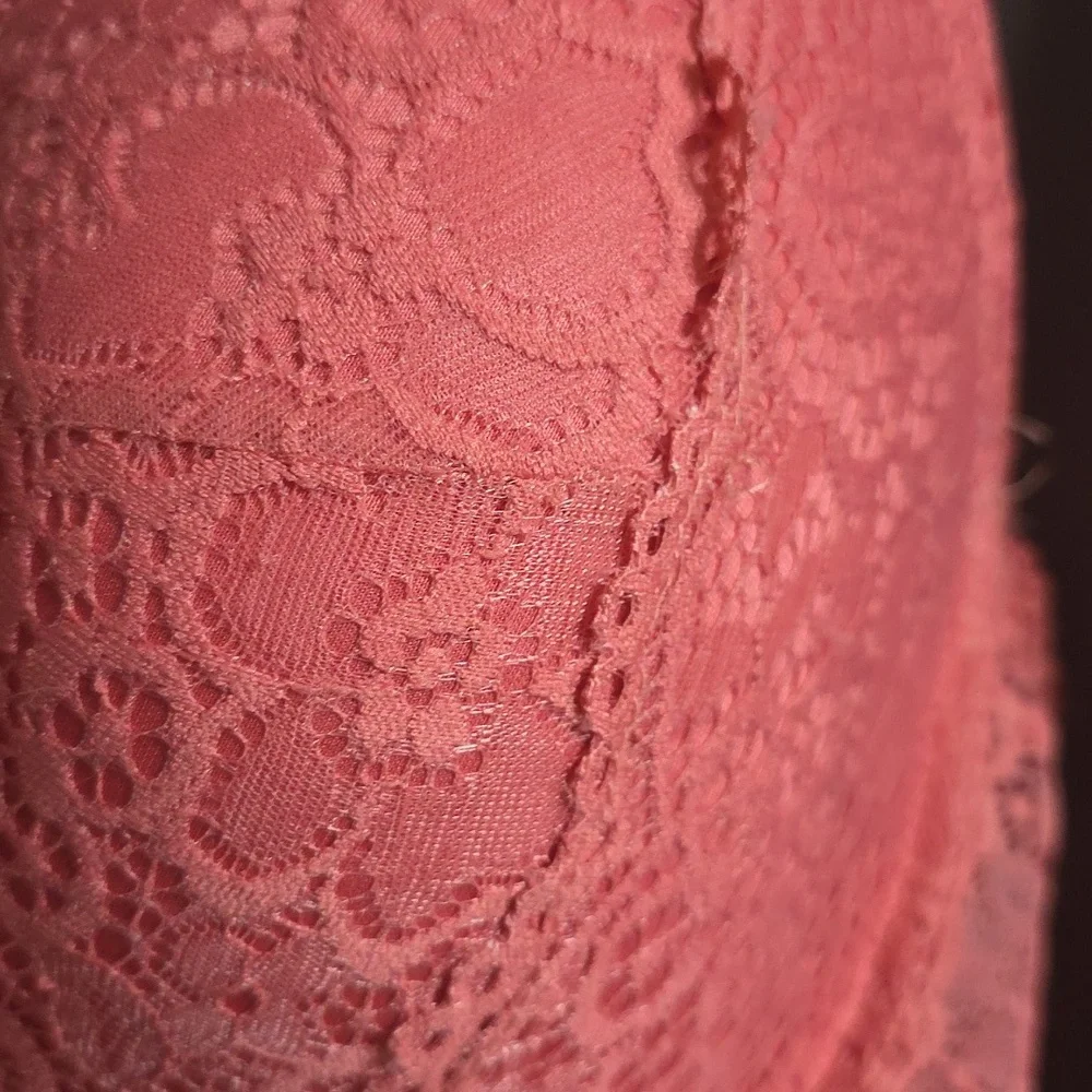 Kiss & Tell Intimates Women's Bra Coral Lacy Underwire‎ Padded Sz 44D EUC
